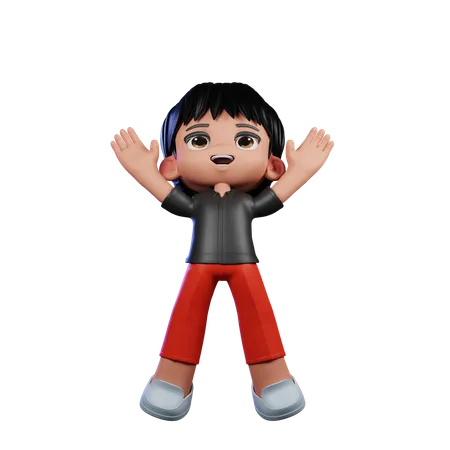 Cute Boy Giving Jump Pose  3D Illustration