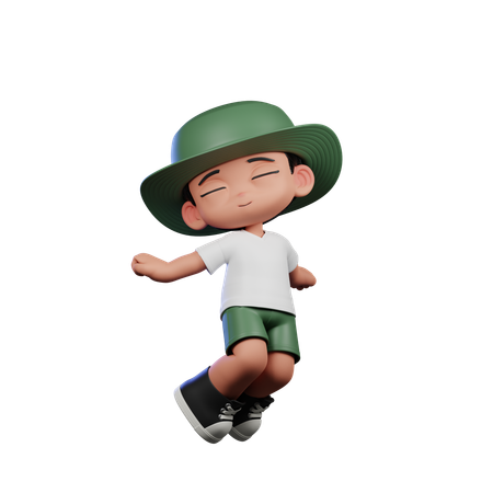 Cute Boy Giving Jumping Air Pose  3D Illustration