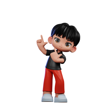 Cute Boy Giving Pointing Up Pose  3D Illustration