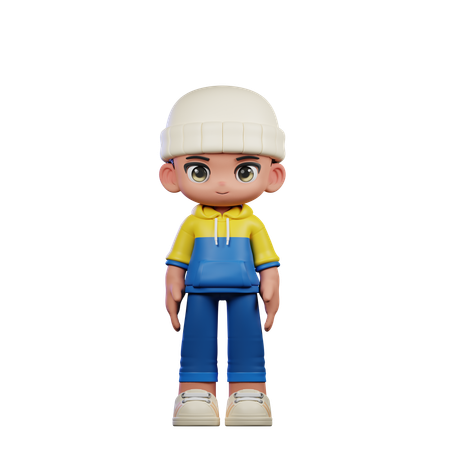 Cute Boy Giving Standing Cool Pose  3D Illustration