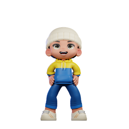 Cute Boy Giving Standing Laugh Pose  3D Illustration