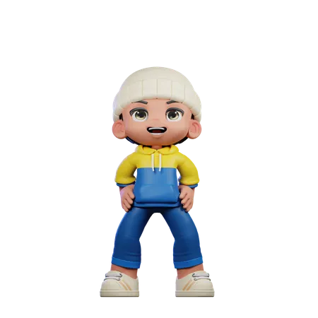 Cute Boy Giving Standing Laugh Pose  3D Illustration