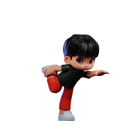 Cute Boy Giving Standing One Leg Pose  3D Illustration