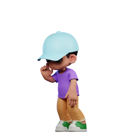 Cute Boy Giving Standing Sad Pose  3D Illustration