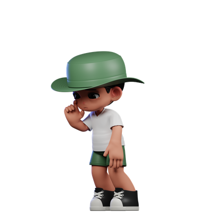 Cute Boy Giving Standing Sad Pose  3D Illustration