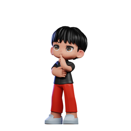 Cute Boy Giving Thinking Deeply Pose  3D Illustration