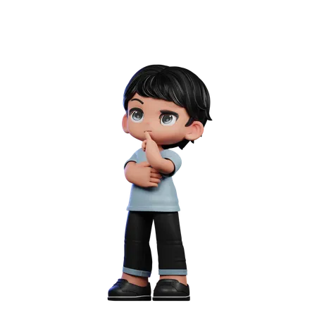 Cute Boy Giving Thinking Deeply Pose  3D Illustration