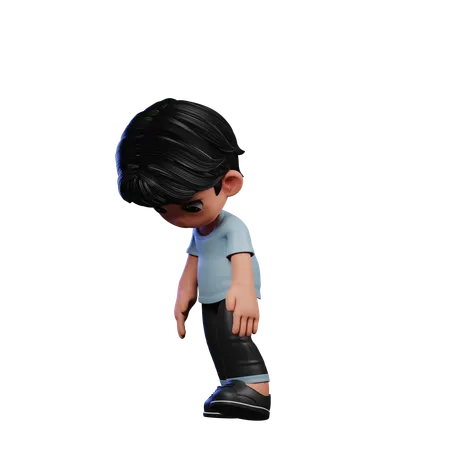 Cute Boy Giving Tired Walk Pose  3D Illustration