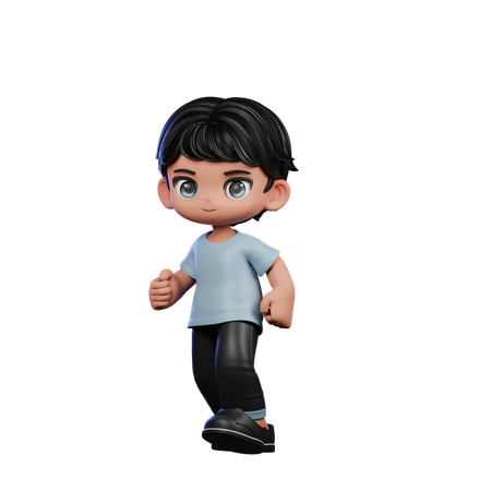 Cute Boy Giving Walking Pose  3D Illustration