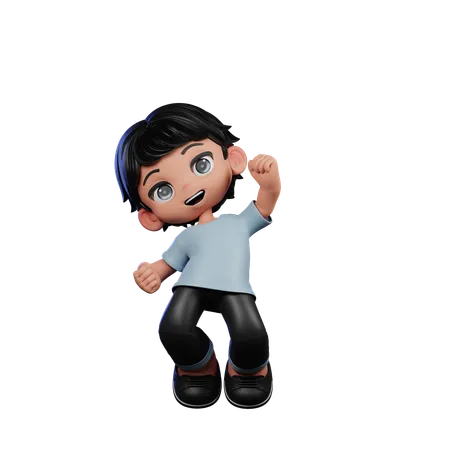 Cute Boy Happy Jump In Air  3D Illustration