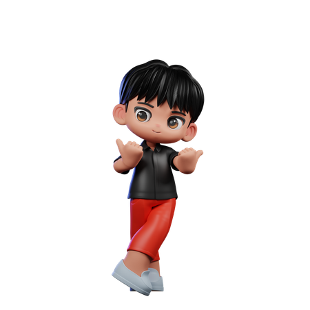 Cute Boy Pointing At Side Pose  3D Illustration