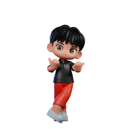 Cute Boy Pointing At Side Pose  3D Illustration