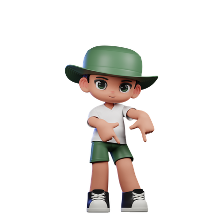 Cute Boy Pointing Down Pose  3D Illustration