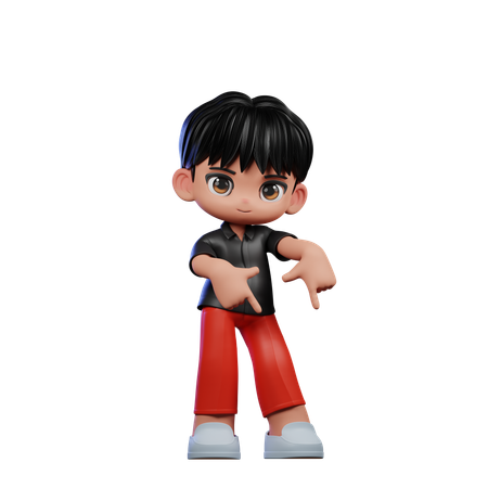 Cute Boy Pointing Down Pose  3D Illustration