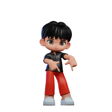 Cute Boy Pointing Down Pose  3D Illustration