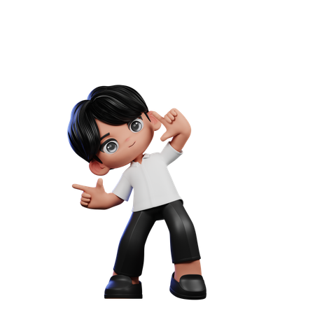 Cute Boy Pointing Right Pose  3D Illustration