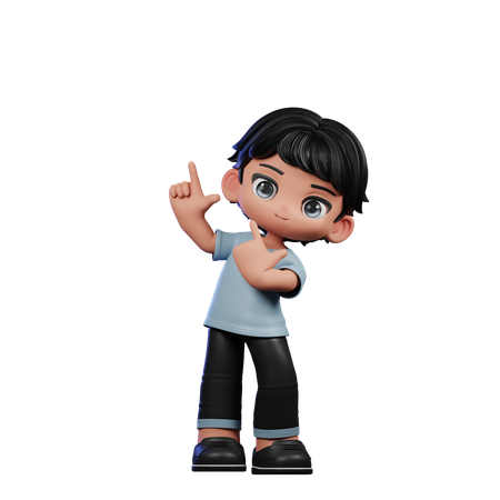 Cute Boy Pointing Up  3D Illustration