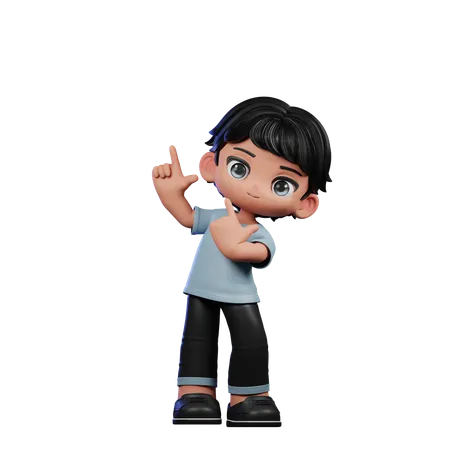 Cute Boy Pointing Up  3D Illustration