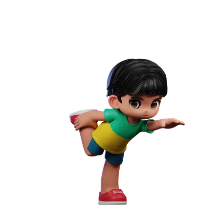 Cute Boy Standing One Leg Pose  3D Illustration