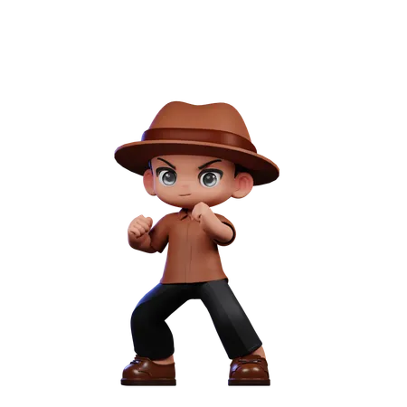 Cute Detective Ready Fight  3D Illustration