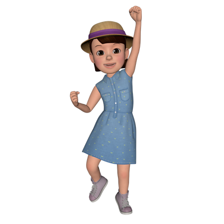 Cute Girl Celebrating Success  3D Illustration