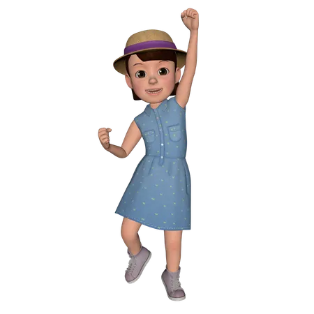 Cute Girl Celebrating Success  3D Illustration