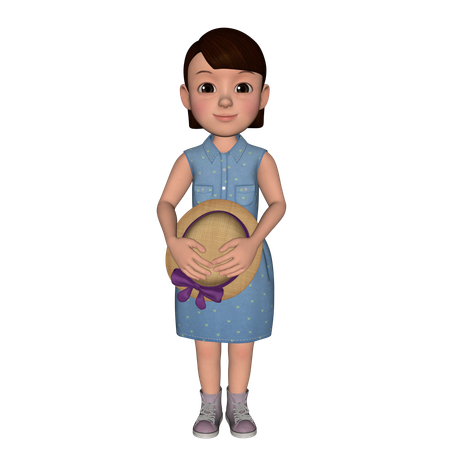 Cute Girl Standing With Hat  3D Icon