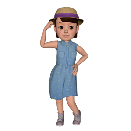 Cute Girl Standing With Hat  3D Icon