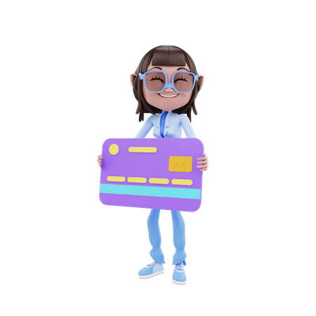 Cute Girl With Credit Card  3D Illustration