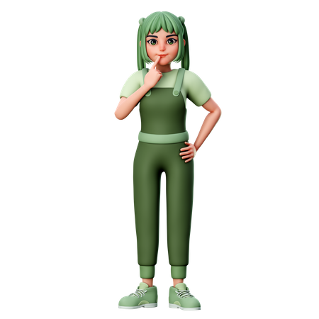 Cute Girl With Thinking Gesture, Daydream  3D Illustration