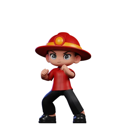 Cute Little Fireman Ready Fight pose  3D Illustration