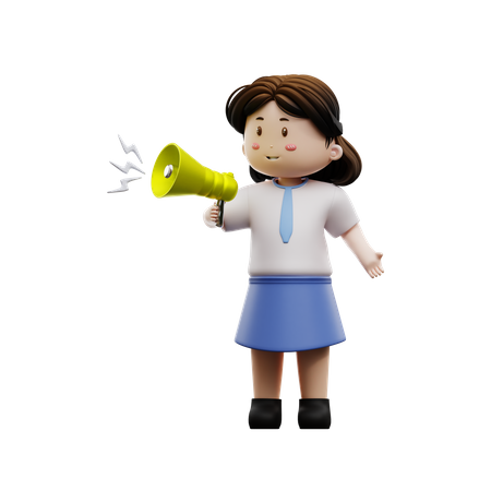 Cute student holding megaphone  3D Illustration