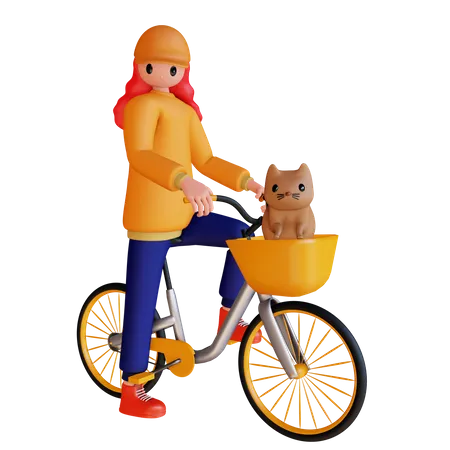 Fille faisant du vélo  3D Illustration