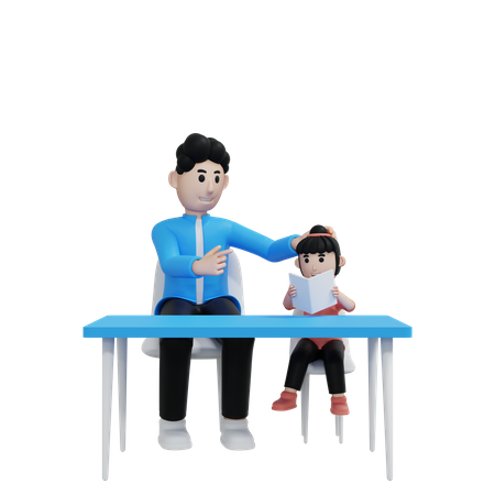 Dad Giving Education To Kid  3D Illustration