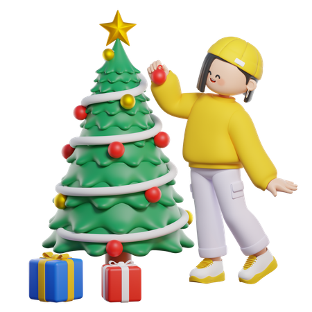 Décorer le sapin de Noël  3D Illustration