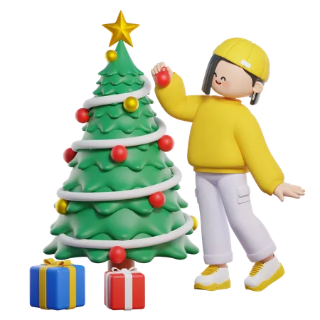 Décorer le sapin de Noël  3D Illustration