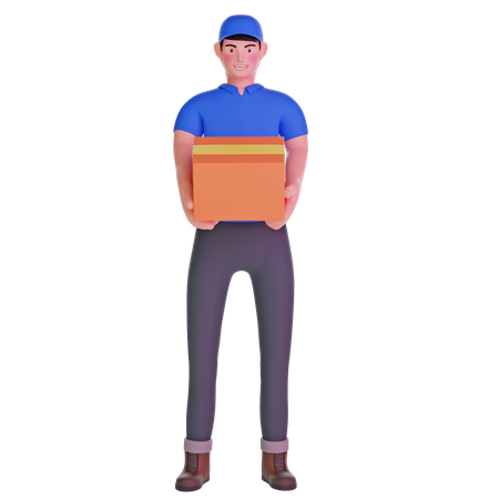 Delivery man carrying big package  3D Illustration