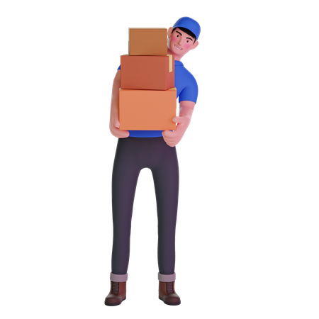 Delivery man carrying boxes  3D Illustration