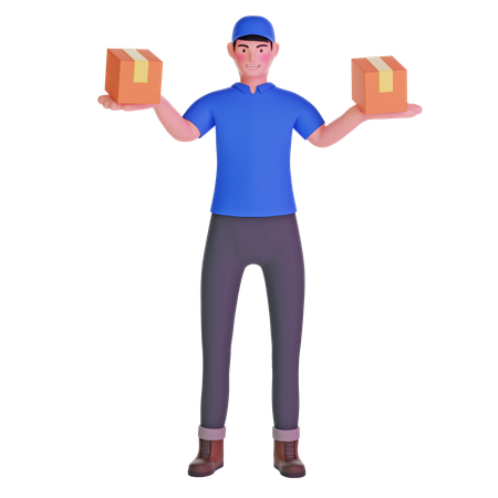 Delivery Man Carrying Package  3D Illustration