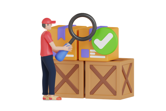 Delivery Man Checking Order Package  3D Illustration