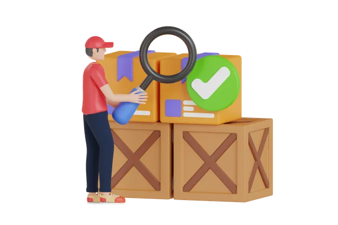 Delivery Man Checking Order Package  3D Illustration