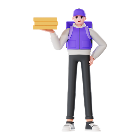 Delivery Man deliver pizza  3D Illustration