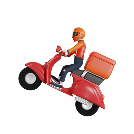 Delivery man delivering order from scooter  3D Illustration