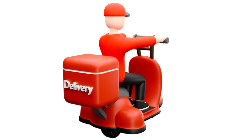 Delivery man going on scooter for food delivery  3D Illustration