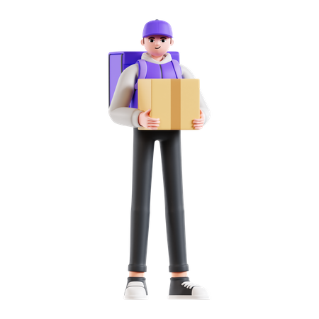 Delivery man holding box  3D Illustration