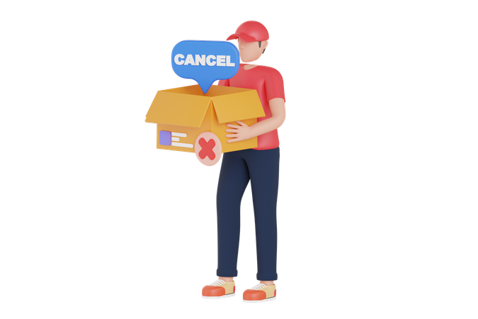 Delivery Man Holding Box While Order Canceled  3D Illustration