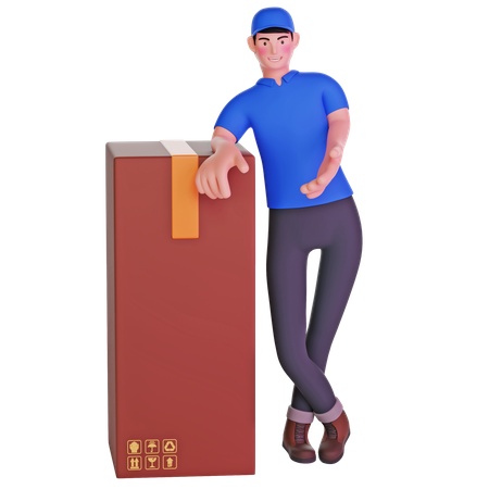 Delivery man leaning on package cardboard boxes  3D Illustration