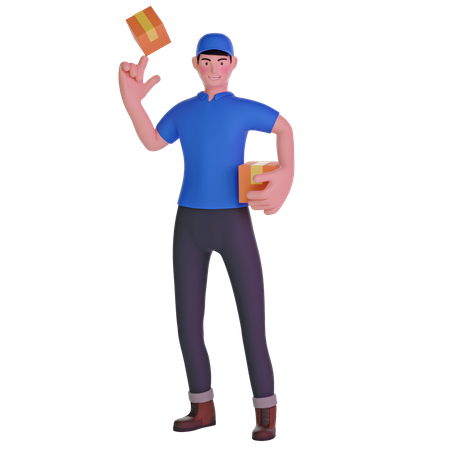 Delivery man playing with package  3D Illustration