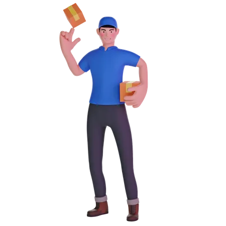 Delivery man playing with package  3D Illustration