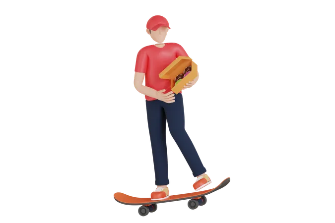 Delivery Man Provide Food Delivery Service  3D Illustration